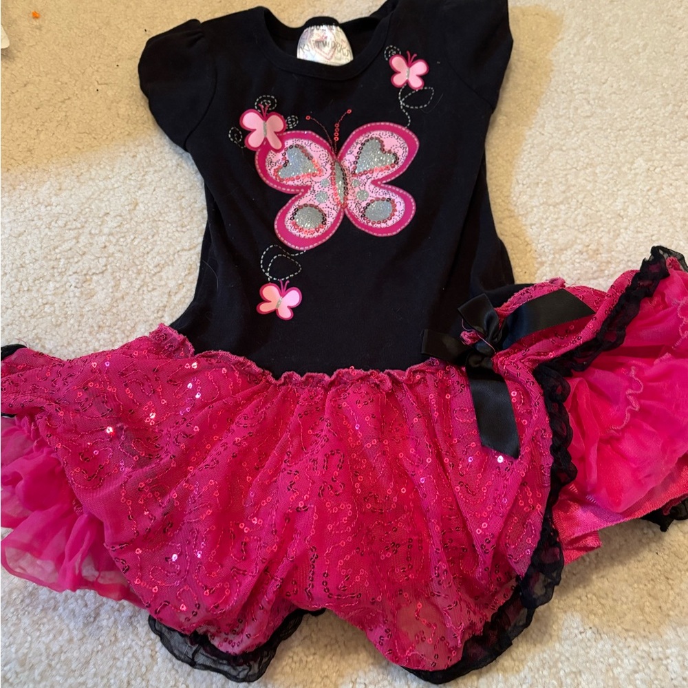 Pink and Black Butterfly Kids Dress